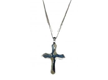 Fine Sterling Silver Cross Pendant On Sterling Silver Chain Necklace Made In Jerusalem
