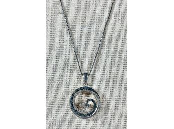 Fine Contemporary Sterling Silver Necklace Chain Pendant W Green White Stones