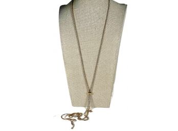 Very Fine Designer Gold Tone Elongated Necklace W Slide Crystals 44' Long