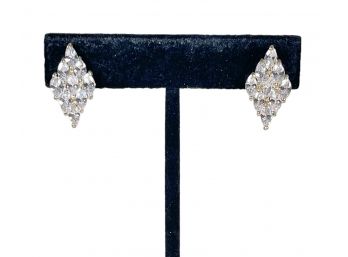 Sterling Silver And CZ Stone Diamond Shaped Pierced Earrings