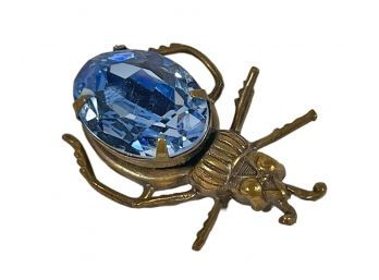 Signed Sadie Green Blue Stone Beetle Bug Brooch