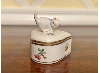 Herend Heart Shape Trinket Box With Cat Finial (#6111)