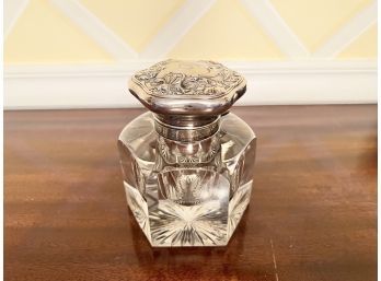 Vintage English Crystal And Sterling Silver Ink Well