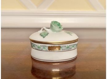 Herend Mini Oval Box & Lid Chinese Bouquet Green