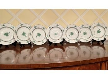 Set Of 7 Herend #1518 Chinese Bouquet Green Salad Plates