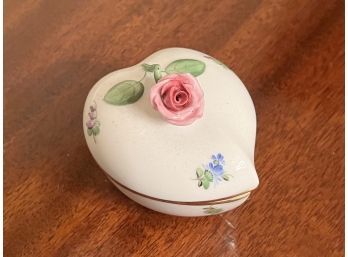 Herend Heart Shaped Trinket Box 6004 With Pink Rose