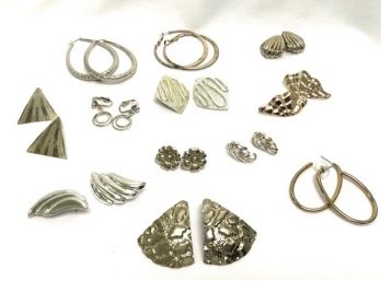 Grouping Of 12 Pairs Of Silvertone Earrings Including Signed Sarah Cov & Avon