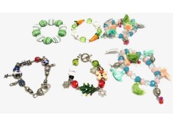 Art Glass And Charm Style Bracelets - 6 Pieces