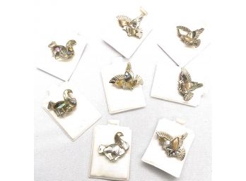 8 Abalone Birds & Squirrel Brooches