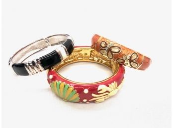 Trio Of Enamel Hinged Cuffs