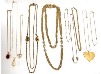 Collection Of 10 Gold Tone Necklaces Including Signed Vintage Trifari