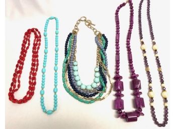 5 Colorful Beaded Necklaces Including Vintage & Signed