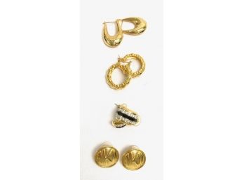 4 Pair Designer Gold Tone Earrings Including Signed Anne Klein & Monet