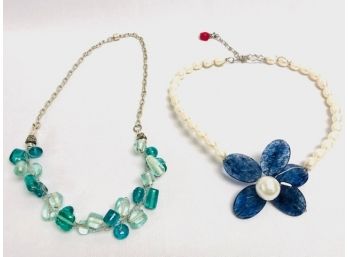 Beautiful Pairing Of Hand-strung On Wire Glass & Pearl Necklaces