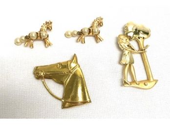 4 Gold Tone Brooches