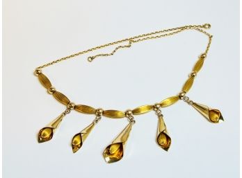 Unique Vintage  Gold Tone Tulip Necklace
