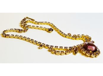 Vintage  Purple Rhinestones Gold Tone Necklace