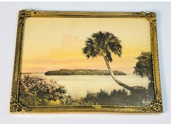 1930s E.G. Barnhill Watercolor Hand Colored Postcard,-Treasure Island ,Florida  In Antique Post Card Frame