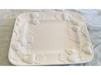 A White Ceramic Square Embossed Platter Made In Italy - Approx. 17' X 14'