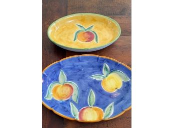 A PAIR Of SOLIMENE Vietri Ceramic  Platters - Hand Decorated - Made In Italy