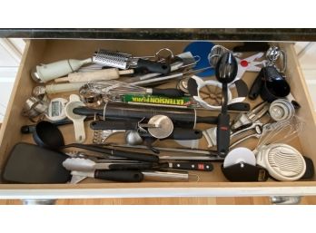 A Miscellena Drawer Lot Of Kitchen Tools - Spatula, Whisk, Grater, & Plenty More