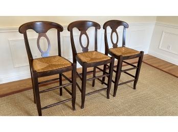 A Set Of Three Kitchen Counter Stools With Rush Seat  By Pottery Barn