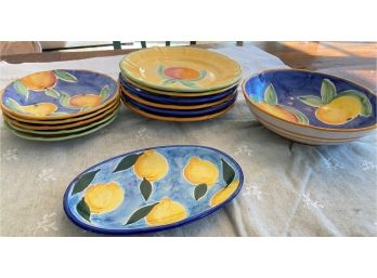 A Lot Of SOLIMENE Vietri  Ceramic Plates, Bowl & Small Platter Various Designs Made In Italy