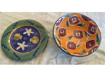 A PAIR Of Hand Decorated Ceramic Bowls