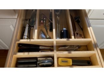 A Miscellena Lot Of Kitchen Tools - Peelers, Cork Screws, Can Openers, Pie Server, And More