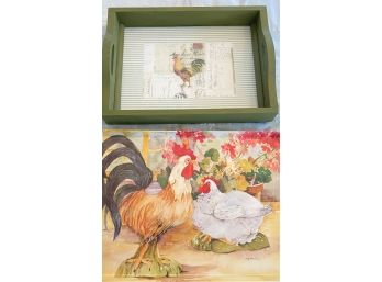 A PAIR Of Beautiful Rooster Serving Trays - One Designed By M.B. Wright Made In Italy