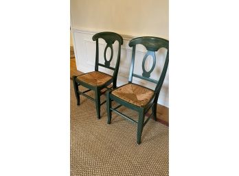 A Set Of Two Pottery Barn Chairs With Rush Seat