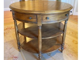 A Wonderful Parquetry Top Solid Wood Round Occasional Table By Lexington Furniture Industies