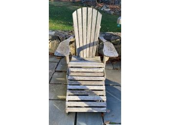 A Weathered Teak Wood 2-Piece Adirondack Chair With Footrest Ottoman N- Made In USA