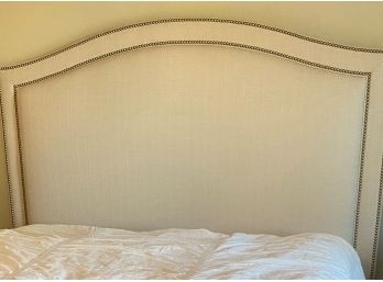 An Ethan Allen Linen  With Nail Head Trim Queen Size Headboard