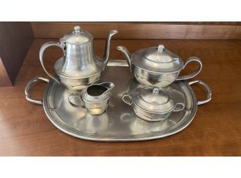 A FIVE Pieces  Set, Tray, Tea & Coffee Pot, Sugar & Creamer - Made In Italy