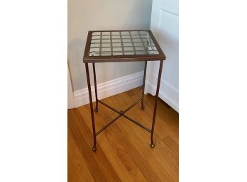 A Metal With Glass Top Industrial Look Side Table