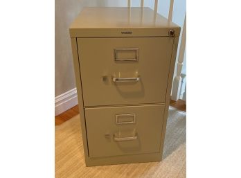 A Classic Two Drawers Metal File Cabinet With Key.