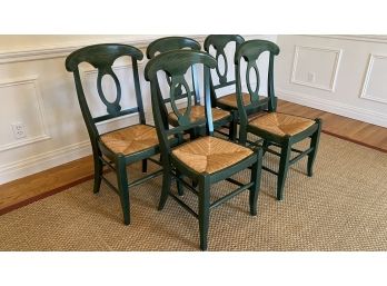 A Set Of Five Pottery Barn Chairs With Rush Seat