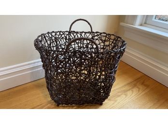 A Wonderful  Metal And Wicker Woven Magazine Basket