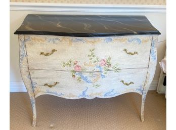 An Hand Decorated Two Drawers Dresser, Faux Painted Marble Top From ABC Carpets NY