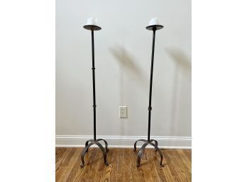 Pair Of Rustic Wrought Iron Candle Pricks