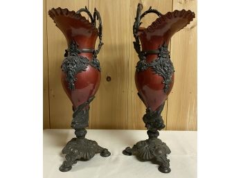 Pair Of Vintage Metal Ewers