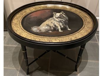 Regency Style Paper Mach Tray On Black Lacquered Base