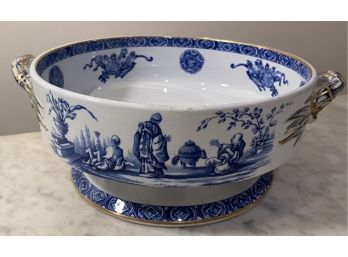 Two Handled Blue And White With Gold Trim Dish