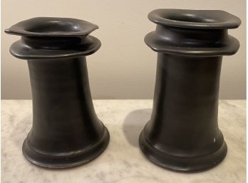 Pair Of Pottery Candle Holders Signed