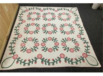 Homemade Quilt With Pink Flowers