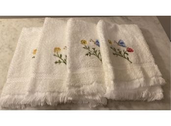 Four Hand Towels With A Butterfly And Flowers