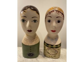 Two Paint Decorated Ladies Plater/paper Mache Busts