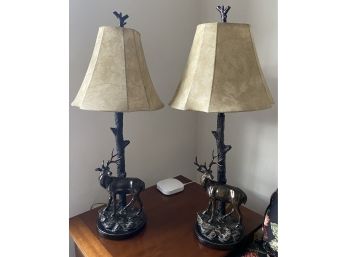 Pair Of Metal Stag Lamps