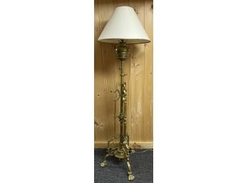 Stately Brass Floor Lamp With Paw Feet